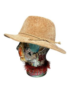 Tan Wide Brim Fedora Hat Soft Woven Boho Western One Size